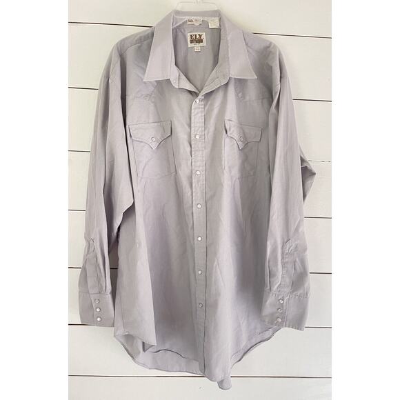ELY CATTLEMAN Mens Tall Man Gray Pearl Snap Button Long Sleeve Shirt Size 19/36 - Picture 1 of 9